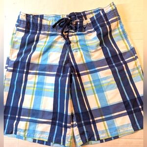 Mens Red Camel Swim Trunks Plaid Blue White Green Yellow Size XL